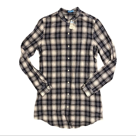 J. McLaughlin Dakota Top NWT Button Down Blouse White Navy Plaid Size XS - Picture 1 of 8